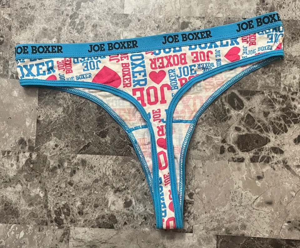 NUEVO SIN ETIQUETAS JOE BOXER 5/S AZUL ROSA CORAZÓN 100% ALGODÓN LOGO VINTAGE RARO TANGA BRAGAS Foto 4 de 4