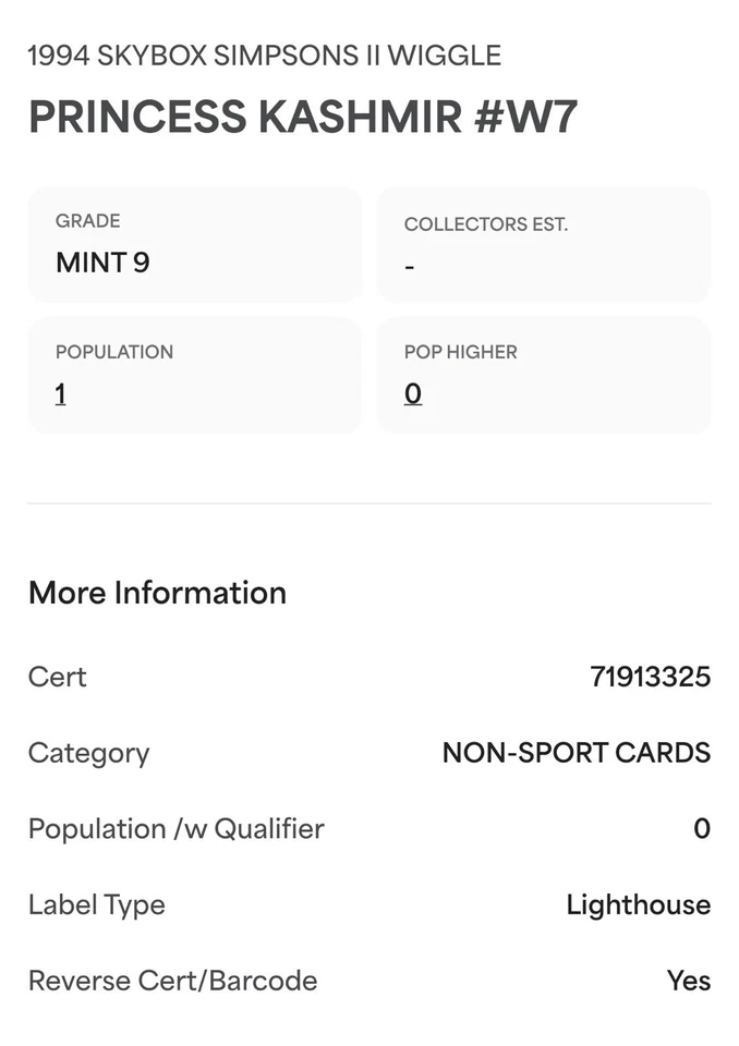 PSA 9 Princess Kashmir 1994 Skybox The Simpsons 3D Wiggle Lenticular POP 1 None^ - Image 3 of 3