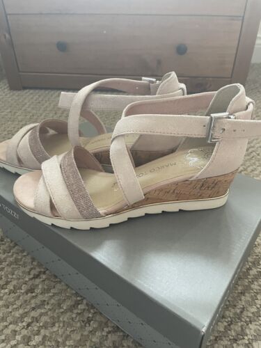 Marco Tozzi baby pink wedge sandals size 4 New - Picture 1 of 6