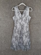 Tahari Sleeveless A-line Midi Dress Women's M White Black Animal Snake Stretch