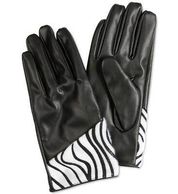 Inc International Concepts ESF-12259 Animal-Print-Trim Faux Leather Gloves OS