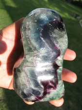Natural green purple fluorite crystal polished free form  1172 grams