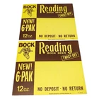 Pair Vintage Reading Beer Cardboard Advertising Signs Bock 69-19 1970s Brewery
