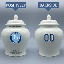 Ceramic Medium Urn for Tampa Bay Rays Baseball Theme, Custom Text  Number