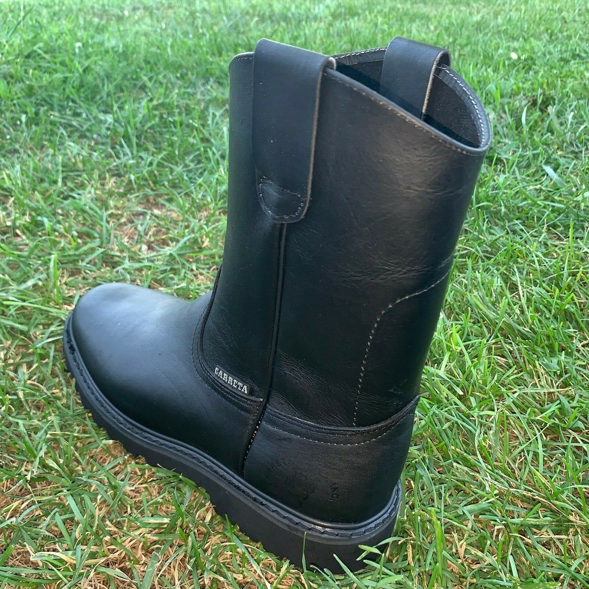 Men’s black Leather boots/booties Work pull on Botines Botín de trabajo Black Amazon.com: Men main image 4