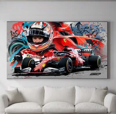 XL LEINWAND BILDER BIS 140x75x5 Charles Leclerc FERRARI F1 MOTORSPORT GRAFFITI