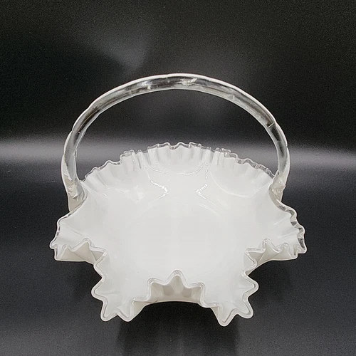 Vintage Large Fenton Silver Crest Glass Basket 10" High and 12" Wide