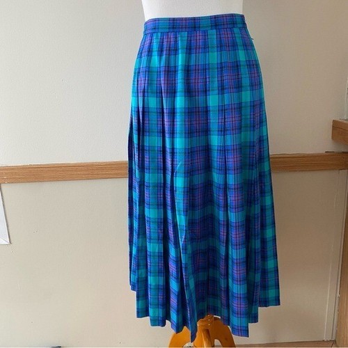 Vintage Pendleton Sophisticates Plaid Midi Skirt 8 Petite Pleated 80s 90s