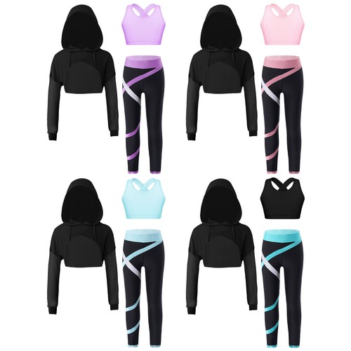 Kids Girls Set Camisole Crop Top Long Sleeve Outfit Hip-Hop Pant Street Vest - Picture 6 of 44