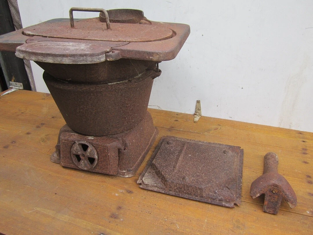 Old Rusty Wood Burning Cast Iron Stove Water Heater BLUEFIELD SUPPLY # 211  fixer | eBay