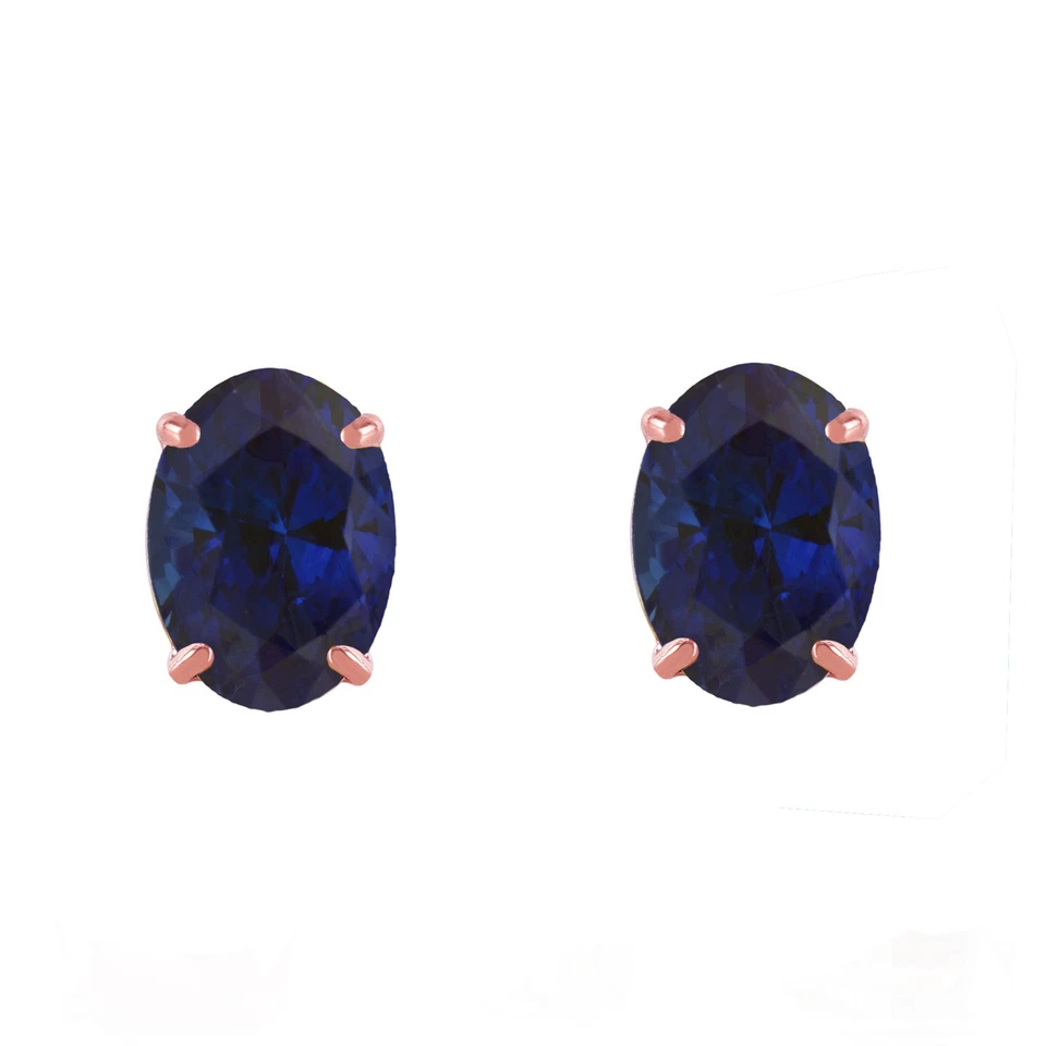 2 Carat 14K Solid Rose Gold Stud Earrings Natural Sapphire Gemstone - Image 2 of 4