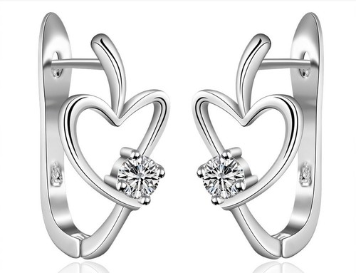 925 Sterling Silver Heart Hoop Earrings Crystal Ladies Girls Gift Bag UK - Picture 3 of 3