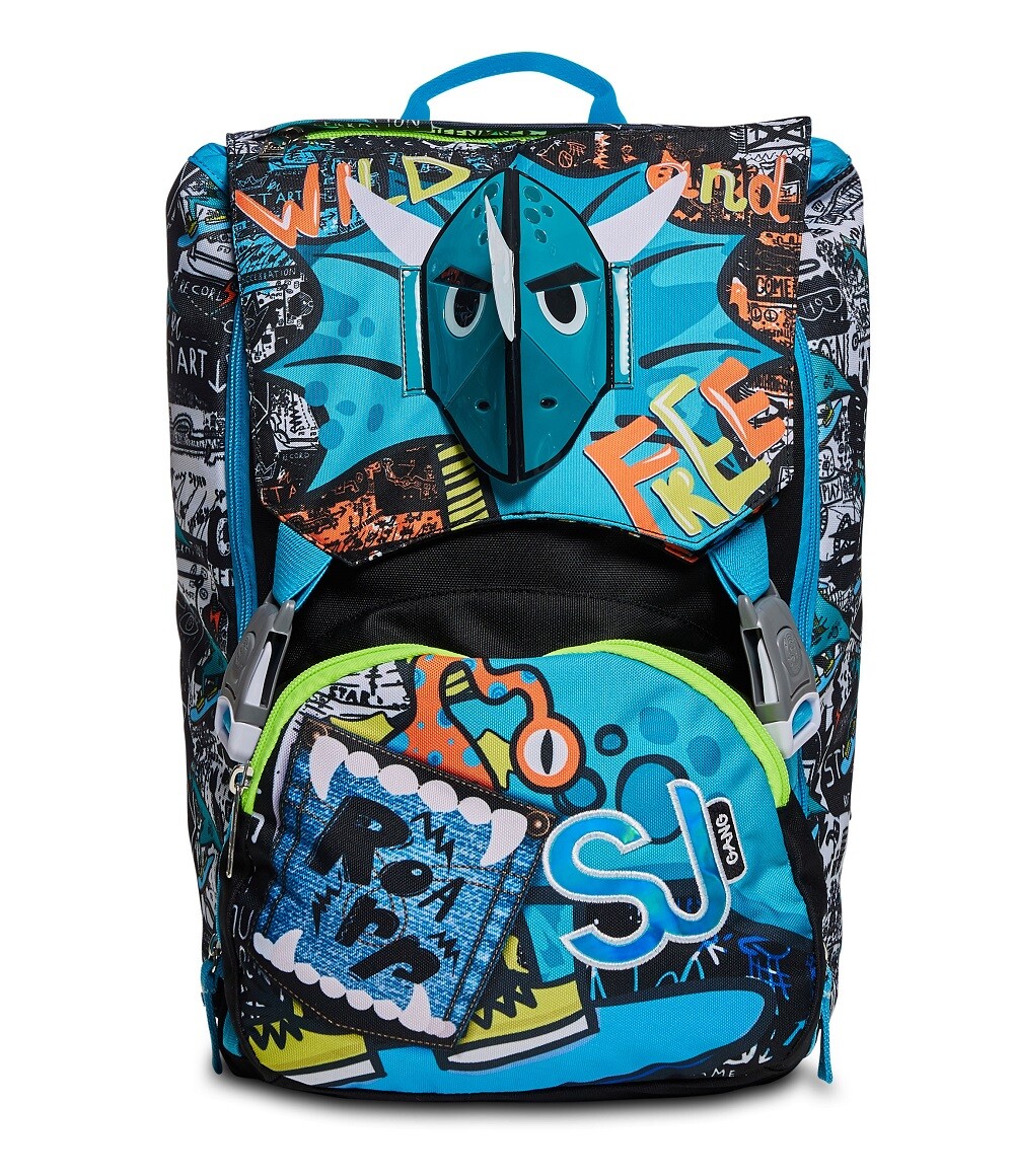 SJ Gang Zaino Scuola Estensibile, Blu, - Zaino Doppio Scomparto con FLIP