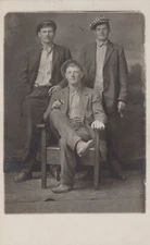  1900s Men portrait studio Albert Lea Minnesota hats suits Photo RPPC Postcard