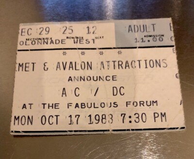 AC/DC TICKET STUB - The Forum L.A. USA - Flick Of The Switch World Tour ...