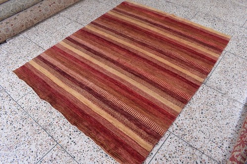 Solid & Striped Hand Knotted Modern Rug 5x6.5 ft SR 67822 - Picture 2 of 6