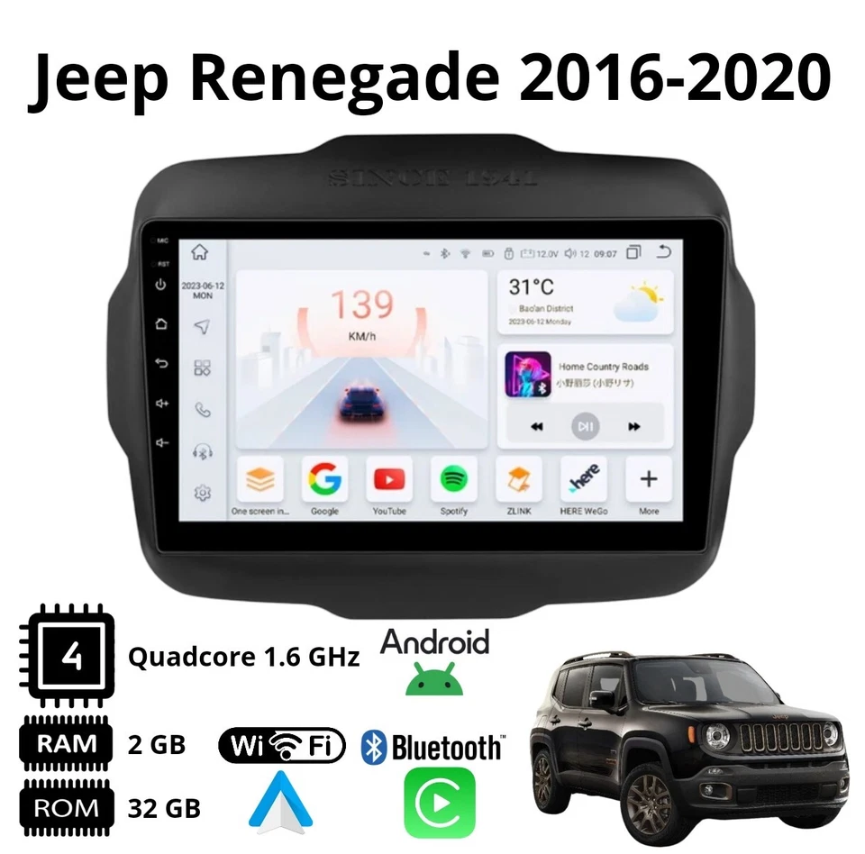 RADIO 2 DIN PER JEEP RENEGADE 2GB 32 GB NAVIGATORE GPS BLUETOOTH ANDROID WI-FI - Immagine 4 di 4