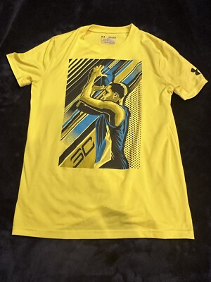 Under Armor Neon Yellow Youth Medium Boys T-Shirt Heat Gear Loose