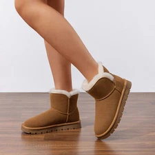 Women's Snow Boots Comfortable Faux Fur Slip-On Ankle Boots for Winter Outdoor