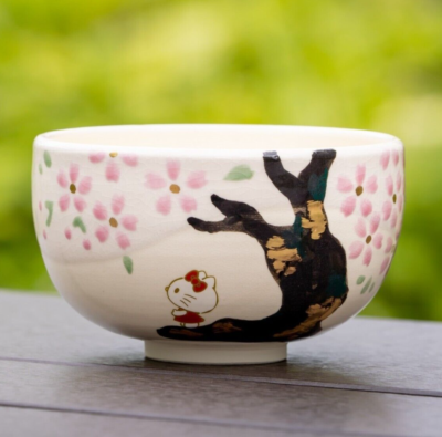 Hello Kitty Matcha Bowl Sakura Cherry Blossoms Kiyomizu-Yaki Kyoto