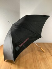 Black Umbrella With Purple Tupperware Logo And Wooden Handle