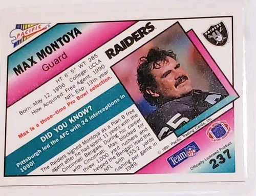 1.gm 0.999 Silver. 1991 Max Montoya,Upper Deck#237 LA Raiders Football Card - Picture 3 of 3