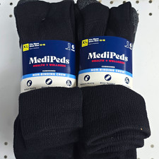 MediPeds Cushioned Moisture-Wicking Odor Control Crew Sock 6pr XL Black Sz 12-15