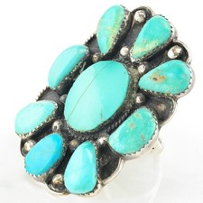 Native American Turquoise Shield Cluster Sterling Silver Ring Size 10
