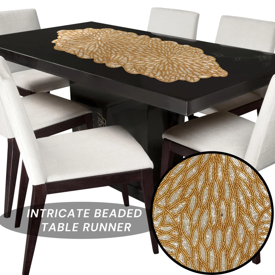 金属珠桌旗 13x36 英寸 - 玻璃串珠和涤纶手工... — 第 2/4 张图片