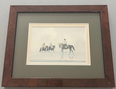 Yves-Marie Le Bihen French Equestrian Art Print   10x8 Framed Burlwood