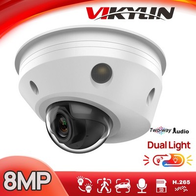 Vikylin 8MP Dual Light Color+IR POE Mini Dome 4K Camera Onvif MIC Speaker 2.8mm