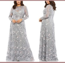 NEW Mac Duggal Size 24w 67923 Embellished Illusion Long Sleeve A Line Gown W/Tag