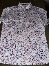 New Mens Bad Birdie Polo Golf Shirt White Paint Splatter Stretch Large