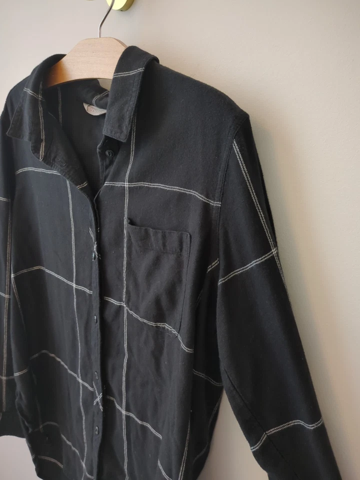 Camisa de franela Athleta Heat-Tech para mujer L negra blanca ventana a cuadros  Foto 3 de 4