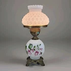 Vintage 17″ Quilted Milk Glass Lamp Hand‑Painted Pink Fuchsia Flowers GWTW Cabin