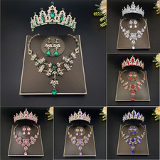 Women Crowns Tiaras Earrings Necklace Party Wedding Crystal Bridal Jewelry Set