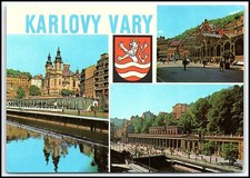 Karlovy Vary Cityscape CZ 1970s ORBIS Praha Colonade Chrome Postcard K040