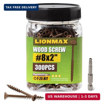 LIONMAX Wood Screws 2 Inch, Deck Screws #8 x 2, 300 PCS, Rust Resistant, Epoxy C