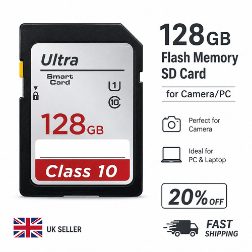 Full Size Ultra SD Memory Card 128GB SDHC Class 10 For Cameras | UK Stock