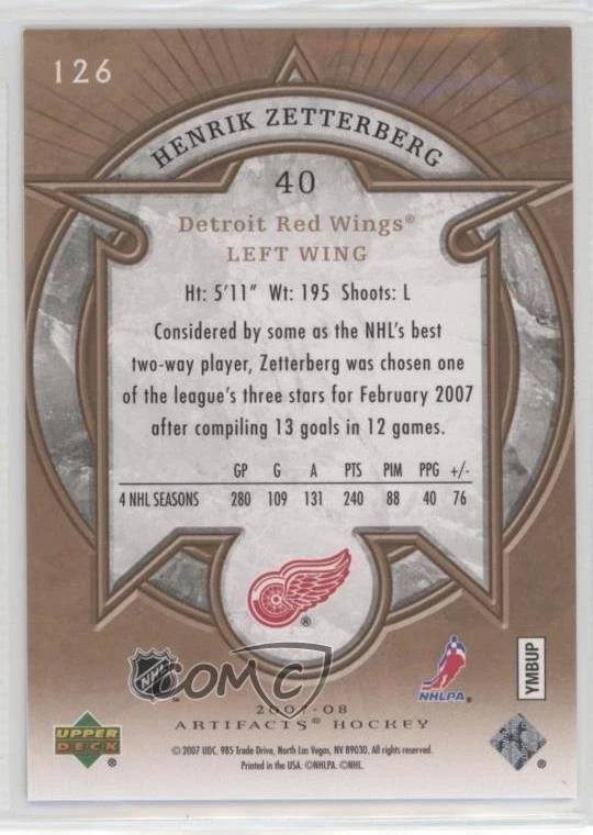 2007-08 Upper Deck Artifacts Stars /1499 Henrik Zetterberg #126 - Image 2 of 2