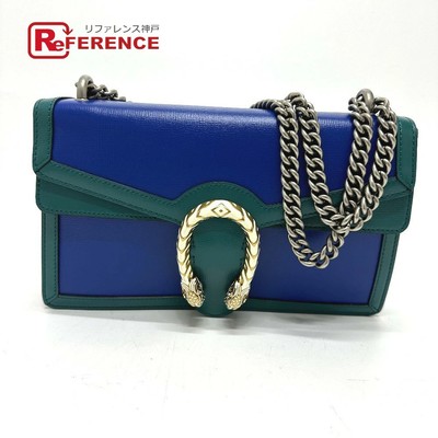 Gucci 400249 Duo Dione Chain Shoulder Bag Leather Blue Green Used 