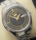 Vintage Seiko 5 Automatic Men's Watch Black Dial Transparent Back Case 34.4 mm
