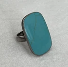 Vintage Native Turquoise Sterling Silver Ring Rectangle Size 5.5 9.5g 1”x.5”