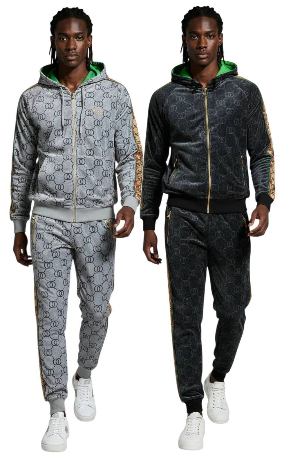 Time Is Money Mens Velour Tracksuit Slim Fit Hoodie Joggers Set Black Grey S–5XL