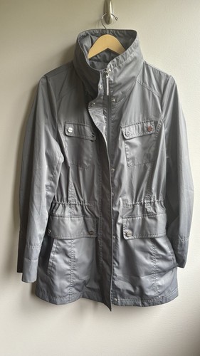 Calvin Klein Vtg Rain Trench Jacket L Grey Silver Utility Hooded Military Coat - Picture 9 of 18