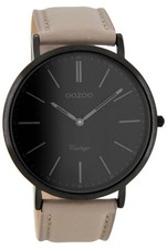 SALE Oozoo Vintage Damen - Herrenuhr Lederband taupe/schwarz Ø44mm C8173