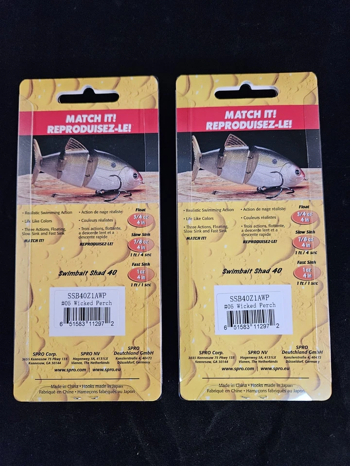2 señuelos de pesca SPRO Shad 40 Swimbait, fregadero rápido, percha malvada SB40 Foto 3 de 4