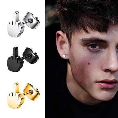 Mittelfinger Ohrringe Edelstahl   Schwarz/Silber   Fun Stud Earrings   1 Paar