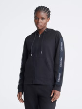 Calvin Klein Performance Womens XS Black Full Zip Hoodie Logo Tape Fleece Jacket