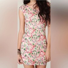 Free People Floral Lace Open Back Bow Cap Sleeve Bandage Bodycon Mini Dress M